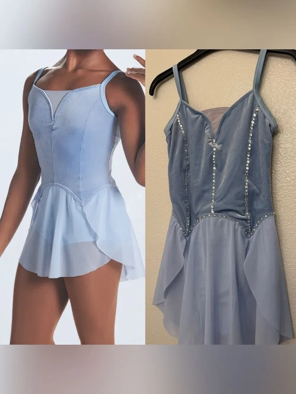 WEISSMAN solo Dance Costume light blue velvet rhinestone custom 17684 SA